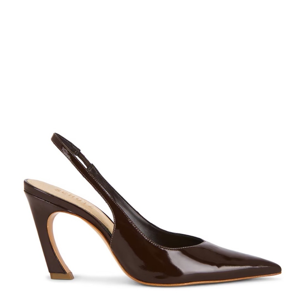 Schutz Women Dark Chocolate Brown Patent Leather Slingback Pointed Toe Heels 7B